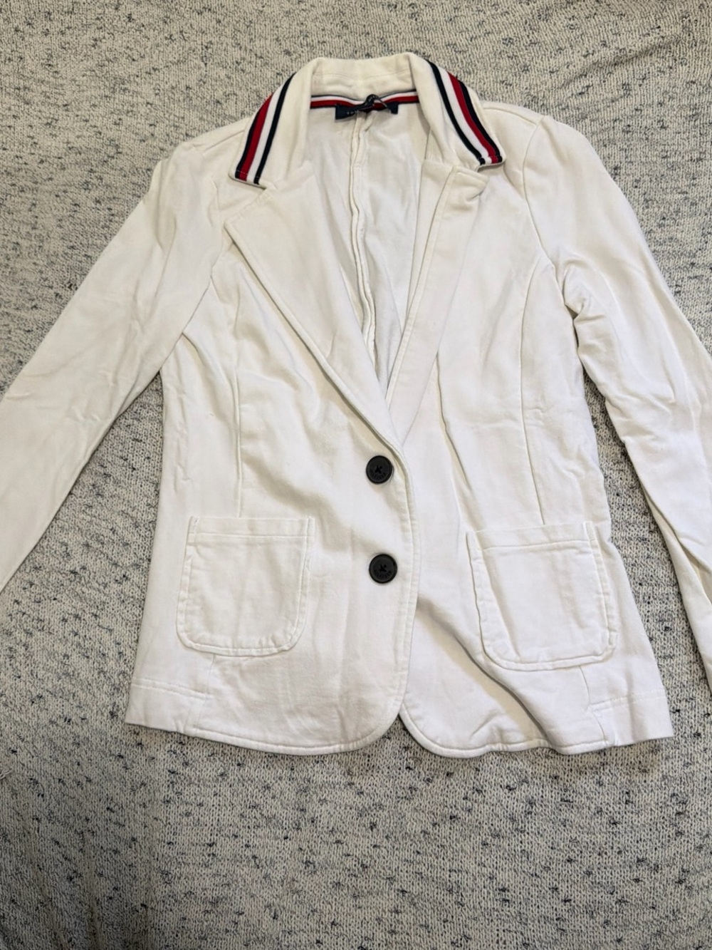Tommy Hilfiger White Blazer with Red & Navy Stripe Collar